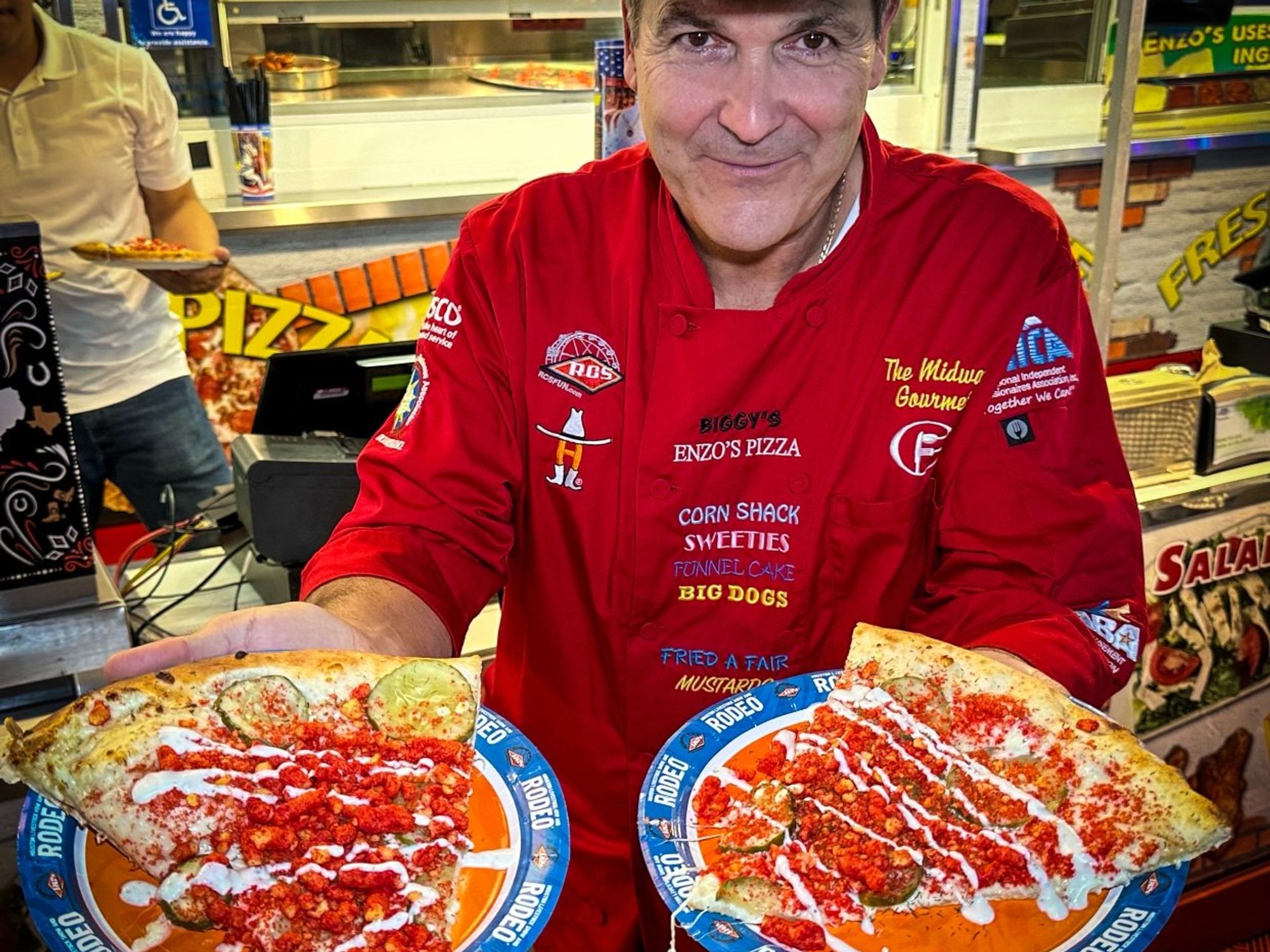 Dominic Palmieri rodeo carnival midway food Hot Cheetos Cheese Pickle Pizza