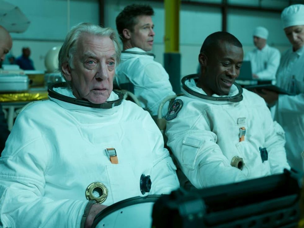 Donald Sutherland, Brad Pitt, and Sean Blakemore in Ad Astra
