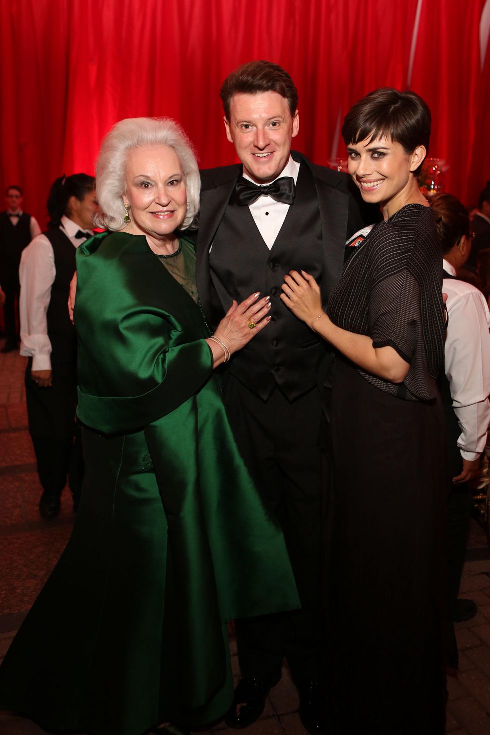 Donna Bruni, from left, Norman Reinhardt and Soula Parassidis at the HGO Opening Night Celebration October 2014