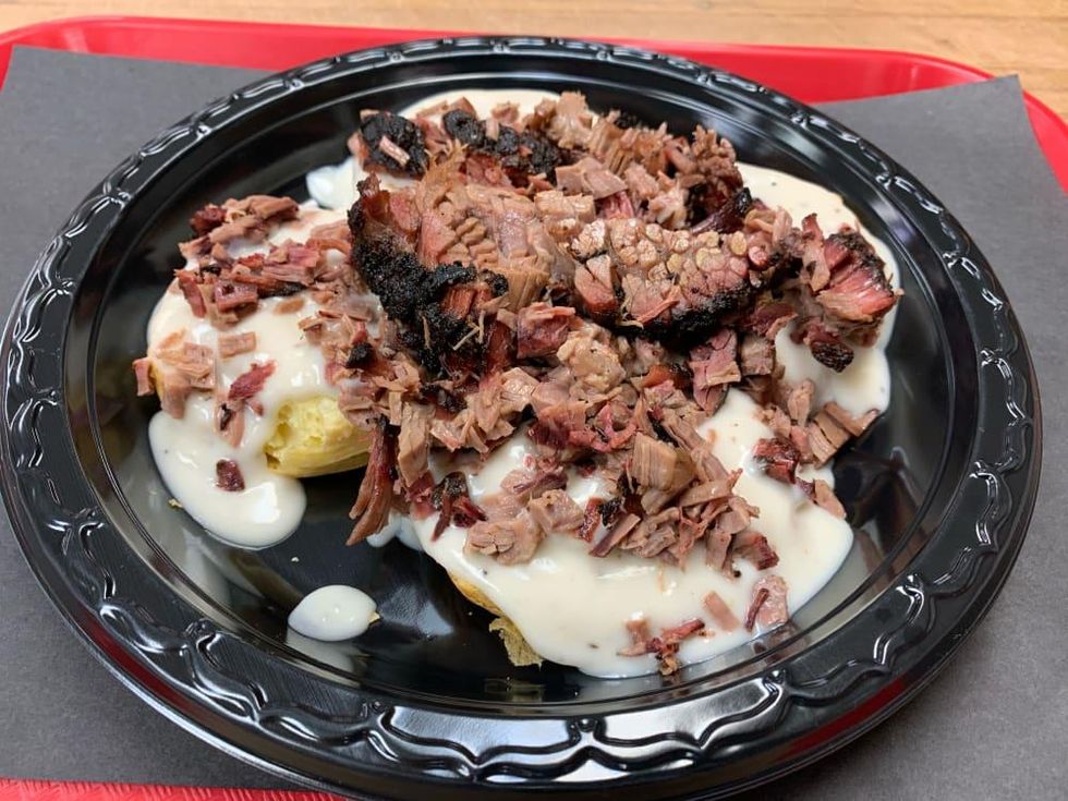 Dozier's BBQ brunch biscuit on a biscuit