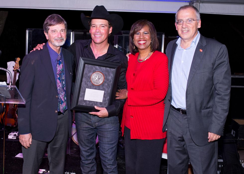 Dr. Jerry Wolinsky, from left, Clay Walker, Melanie Lawson and Dr. Giuseppe Colasurdo at UTHealthLIVE! April 2015