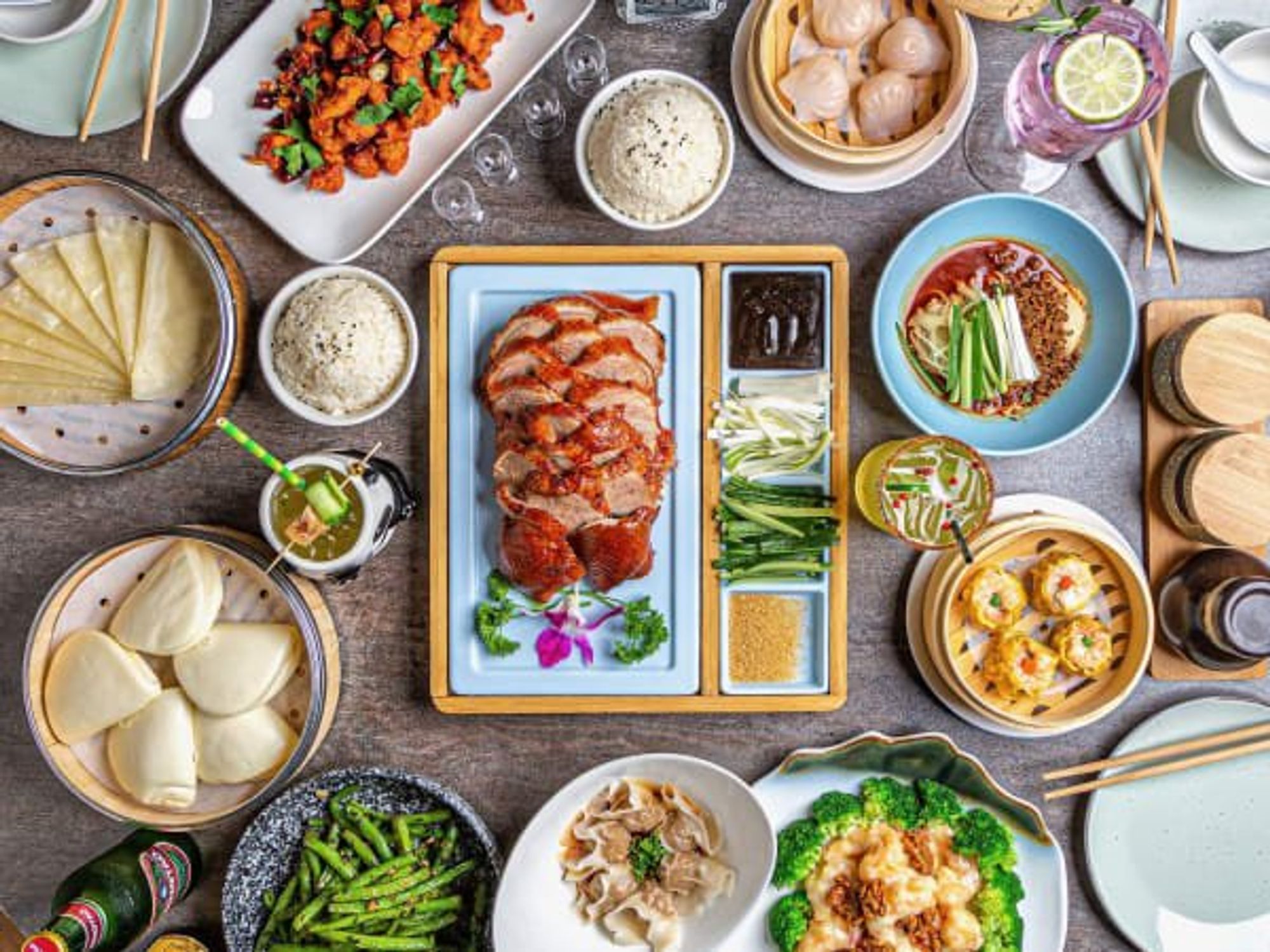 Duck N Bao Rice Village food spread