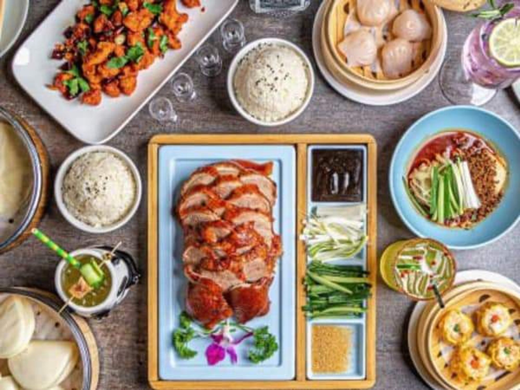 Duck N Bao Rice Village food spread