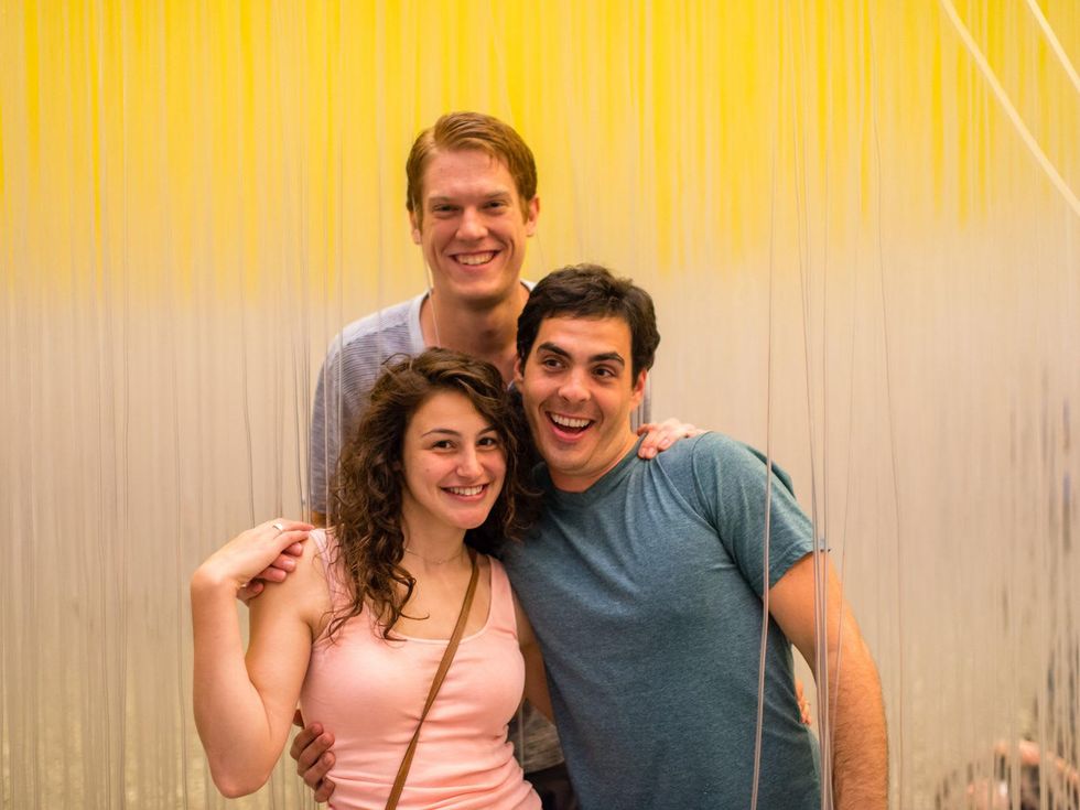 Edward Krueger, from left, Sydney Friedman and Ben Baron at the Art Crowd Soto at the MFAH June 2014