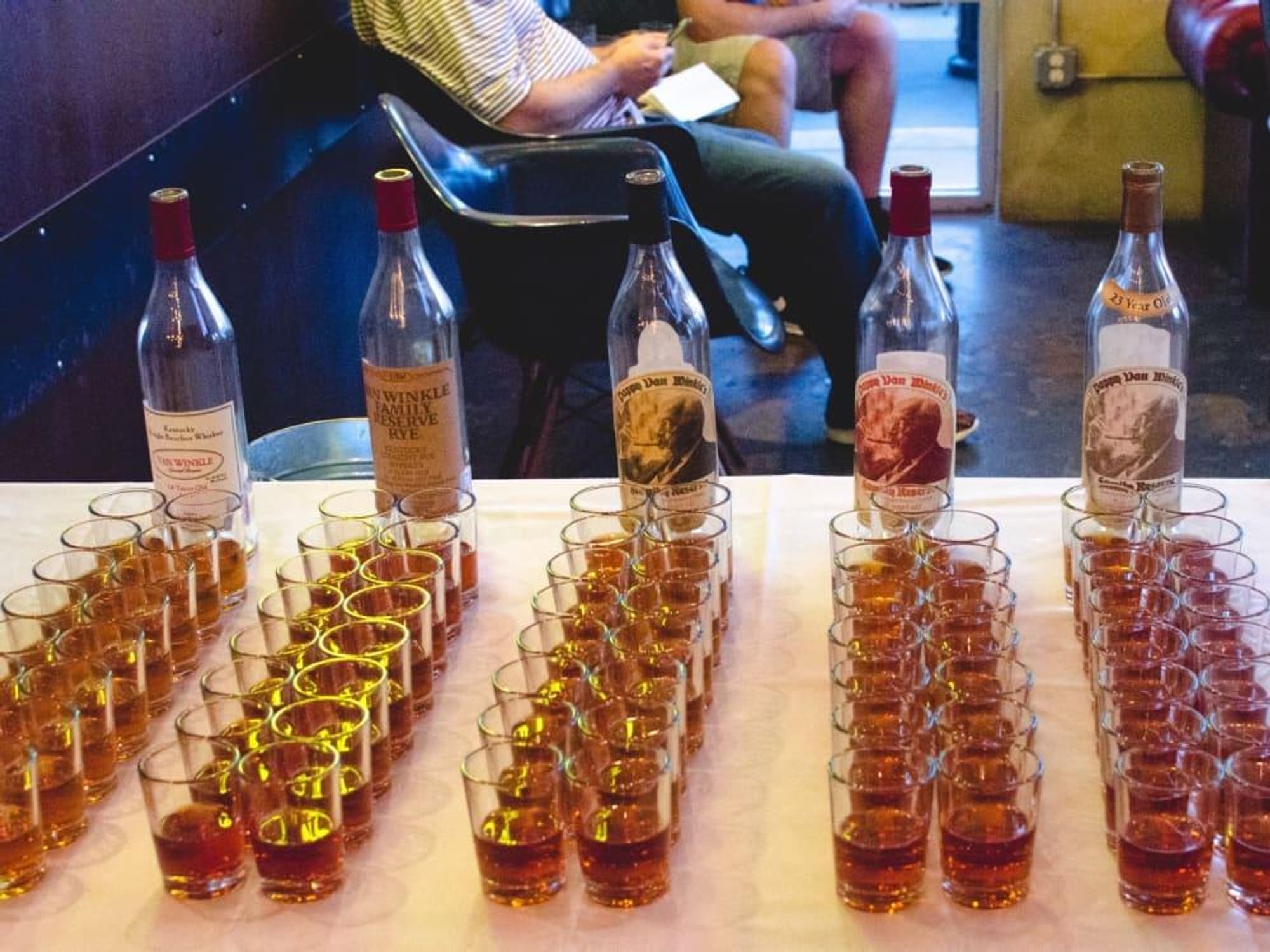 Eight Row Flint Pappy Van Winkle tasting bottles