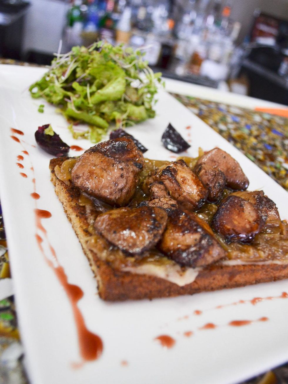 Eleven XI open-faced foie gra sandwich