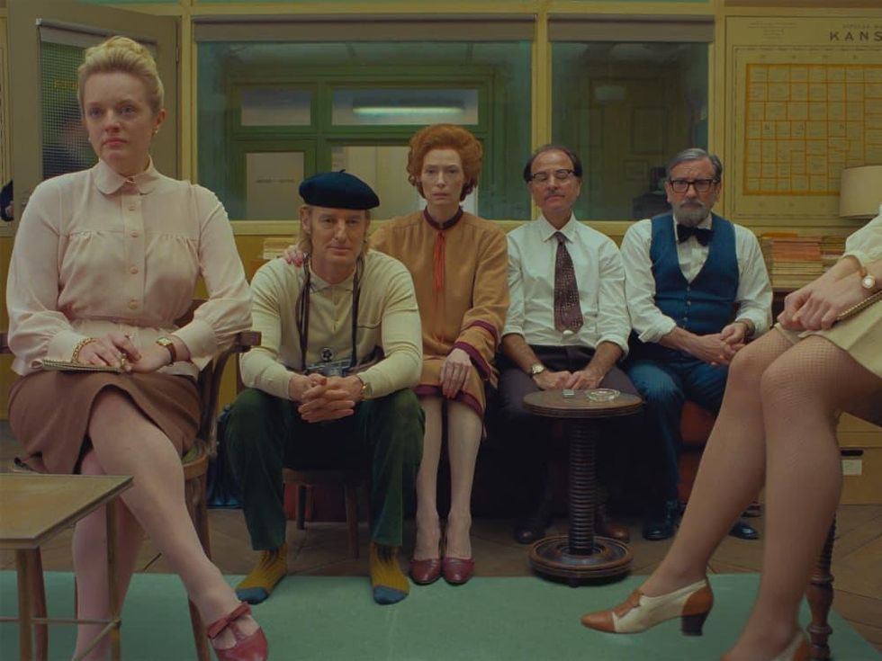 Elisabeth Moss, Owen Wilson, Tilda Swinton, Fisher Stevens and Griffin Dunne in The French Dispatch