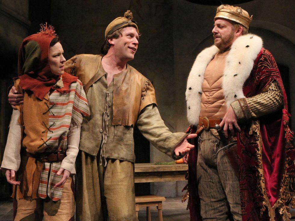 Elizabeth Bunch as Joss, Jeremy Webb as Stuart and Jeffrey Bean as King in the Alley Theatre\u2019s production of Fool