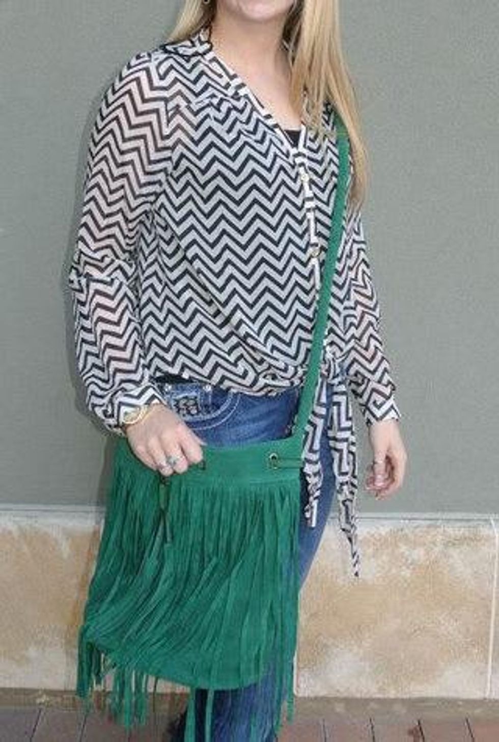 ella bleu green fringe crossbody bag