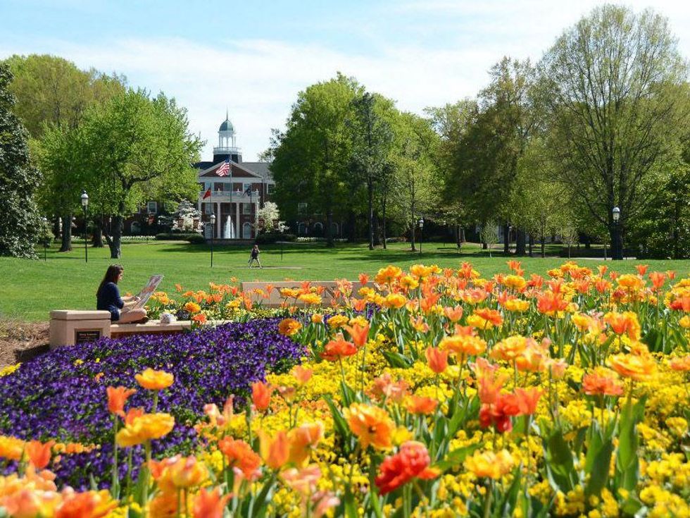 Elon University North Carolina with flowers