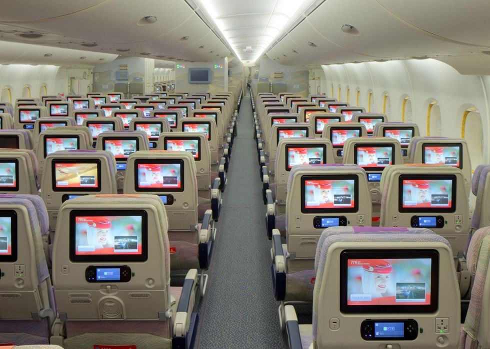 Emirates A380 in Houston December 2014 Economy Class Cabin