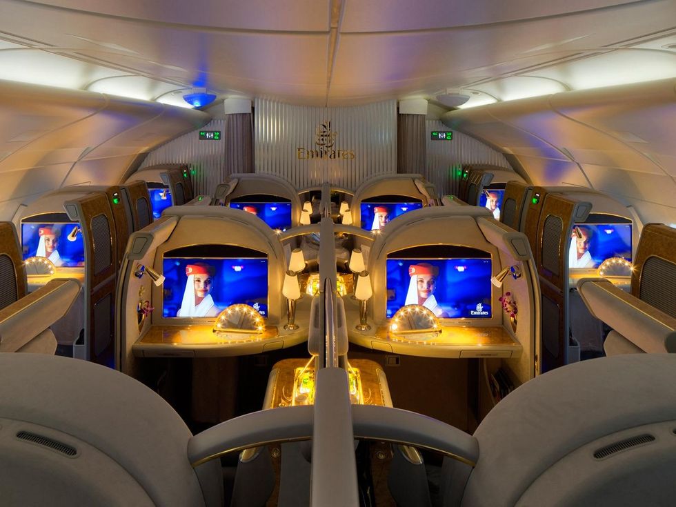 Emirates A380 in Houston December 2014 First Class Cabin
