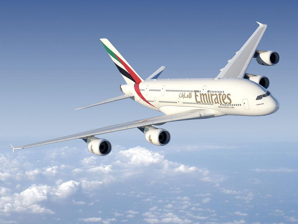 Emirates A380 in Houston December 2014 flying