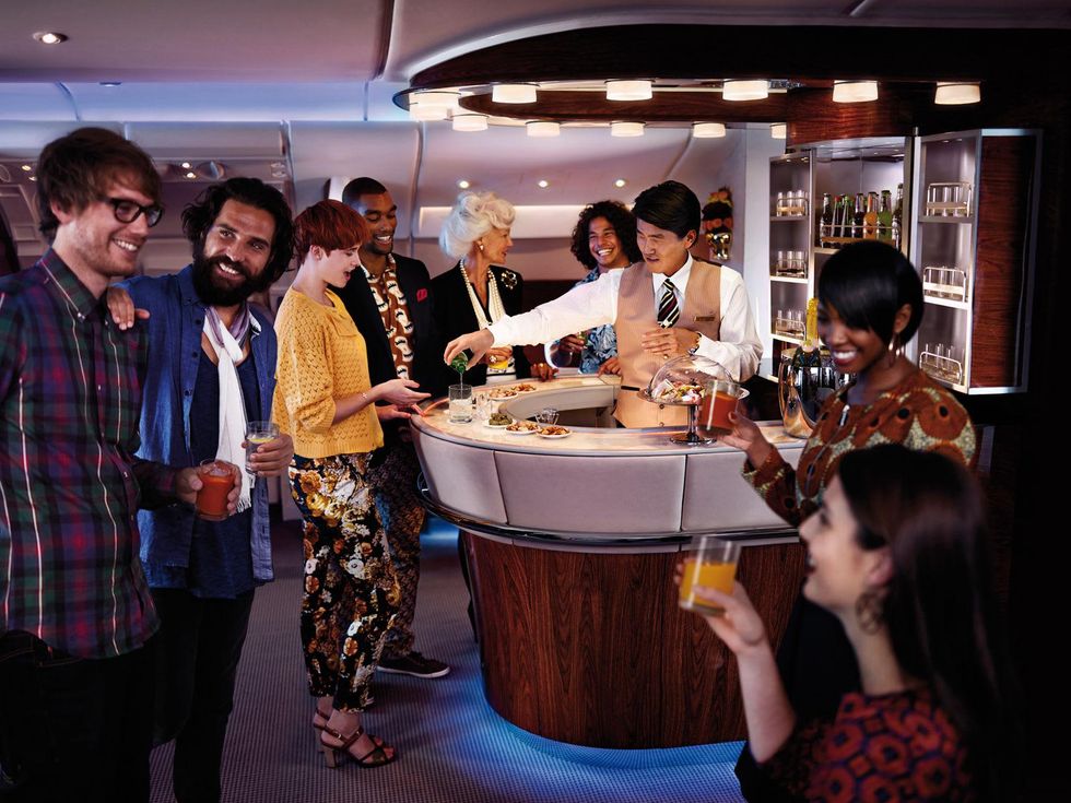 Emirates A380 in Houston December 2014 Onboard Lounge Social