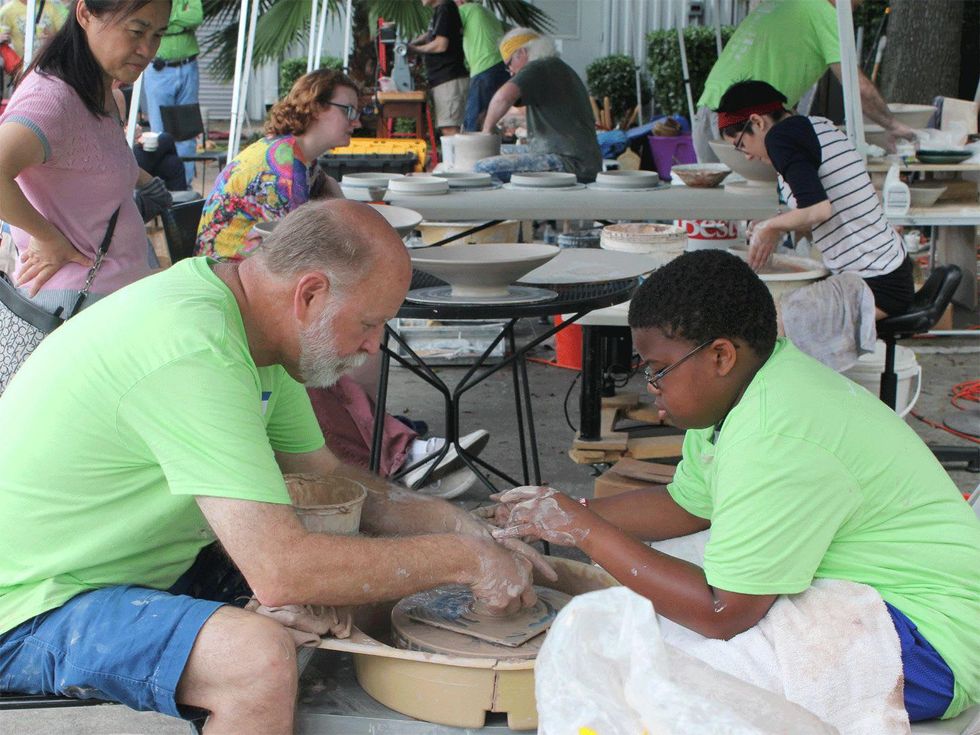 Empty Bowls event 2015 Karl Compton potters wheel