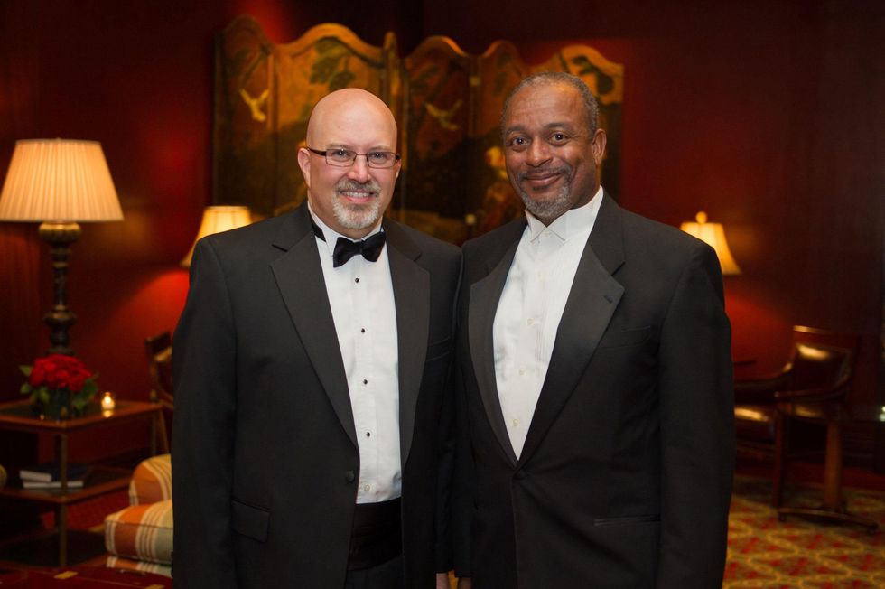 Erik Baden, left, and Richard McFarland at the Alley Theatre Wild Things Dinner October 2014