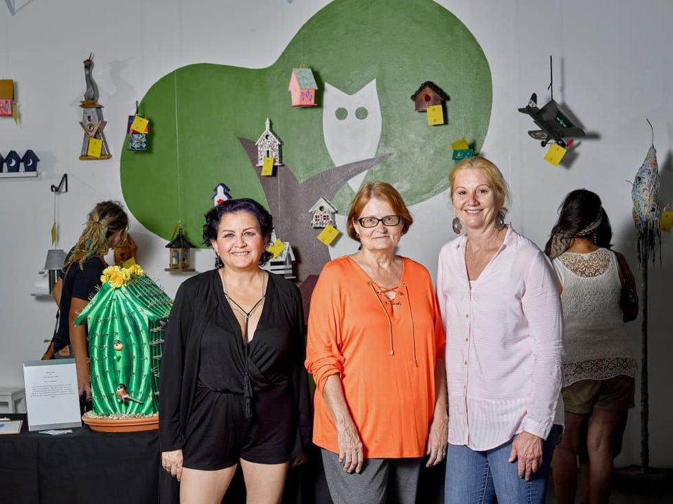Event chairs Monica Melgar, Janet Roe with Houston Arboretum director Debbie Markey at Sawyer Yards Artist Stroll
