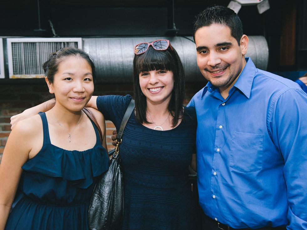 Evin Tsai, from left, Tracy Jacobson and Samuel Moreno at the Houston Symphony Young Professionals Backstage kick-off party