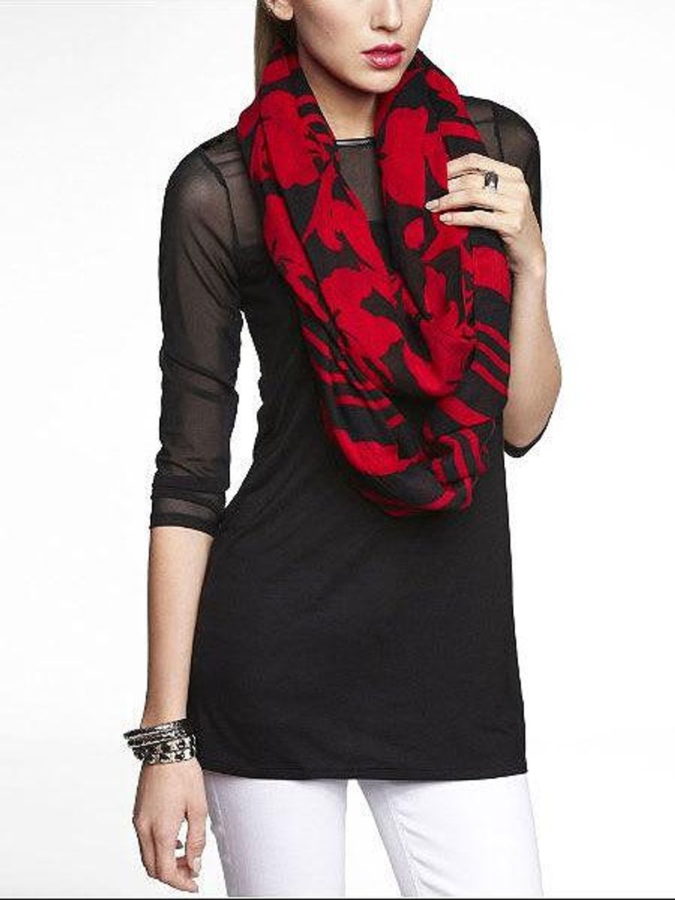 express FLORAL AND STRIPE INFINITY SCARF