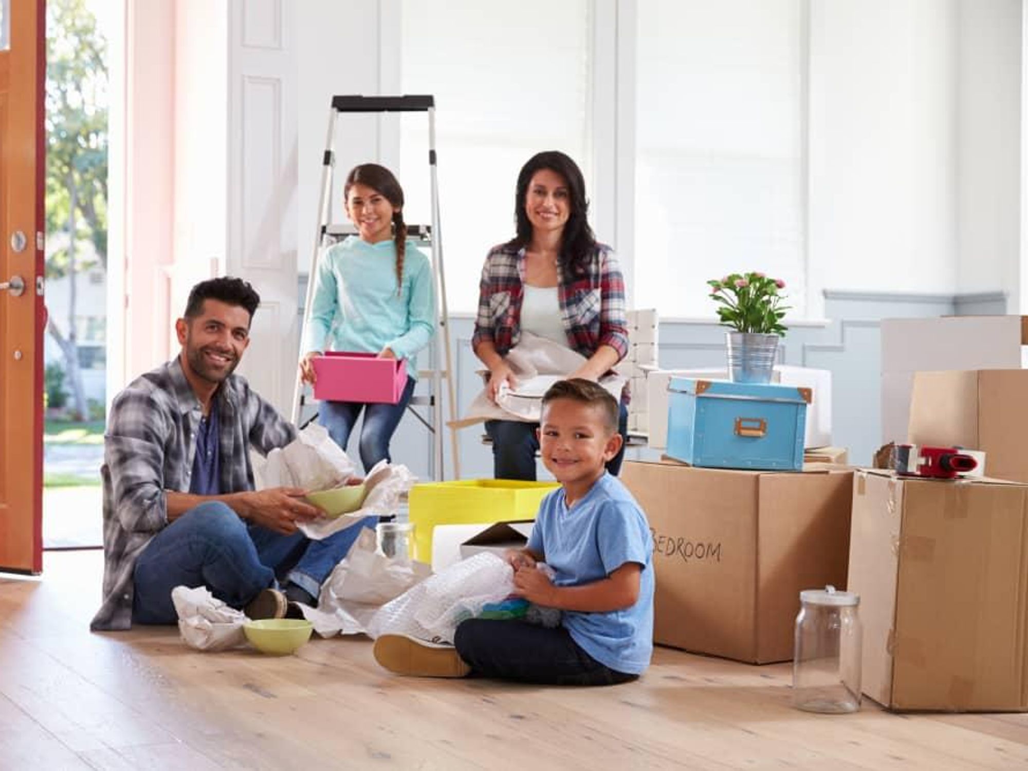 Family moving unpacking