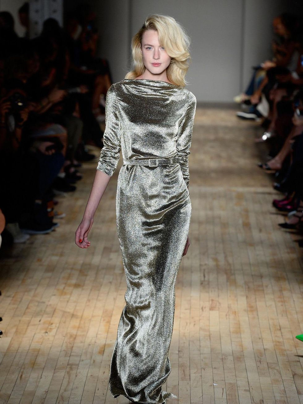 Fashion Week spring 2015 Jenny Packham metallic column gown