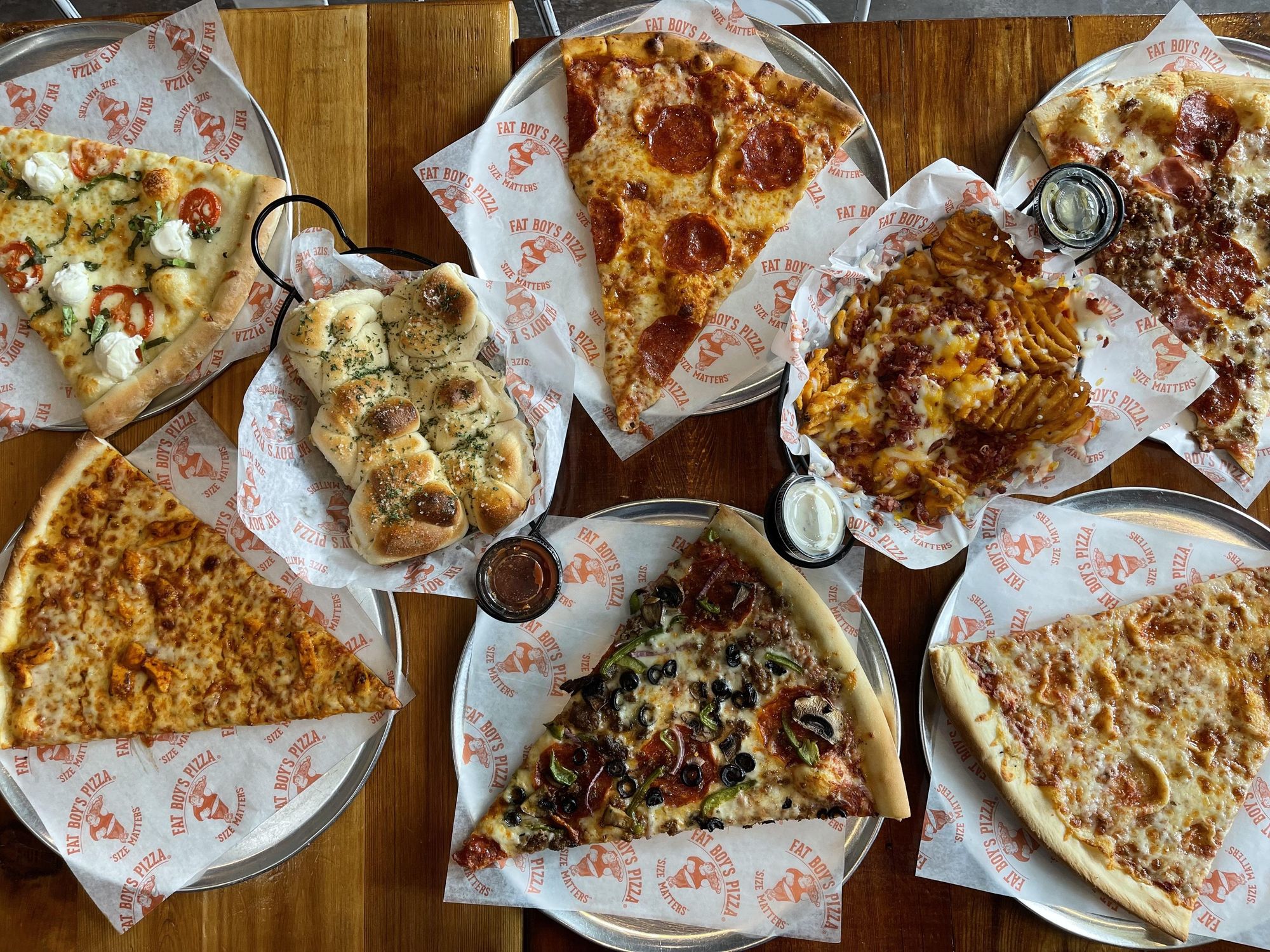 Fat Boy's Pizza food spread