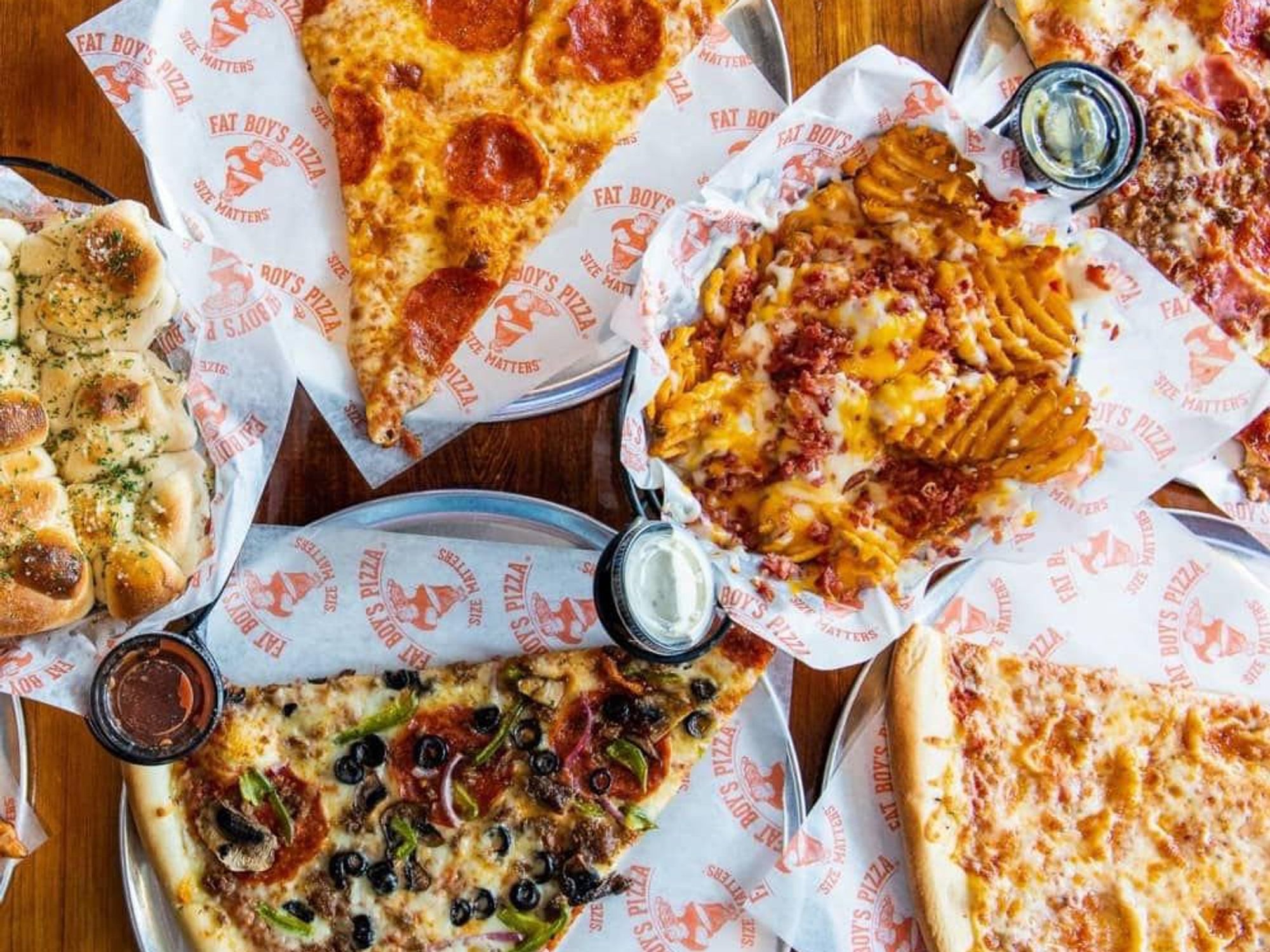 Fat Boy's pizza spread