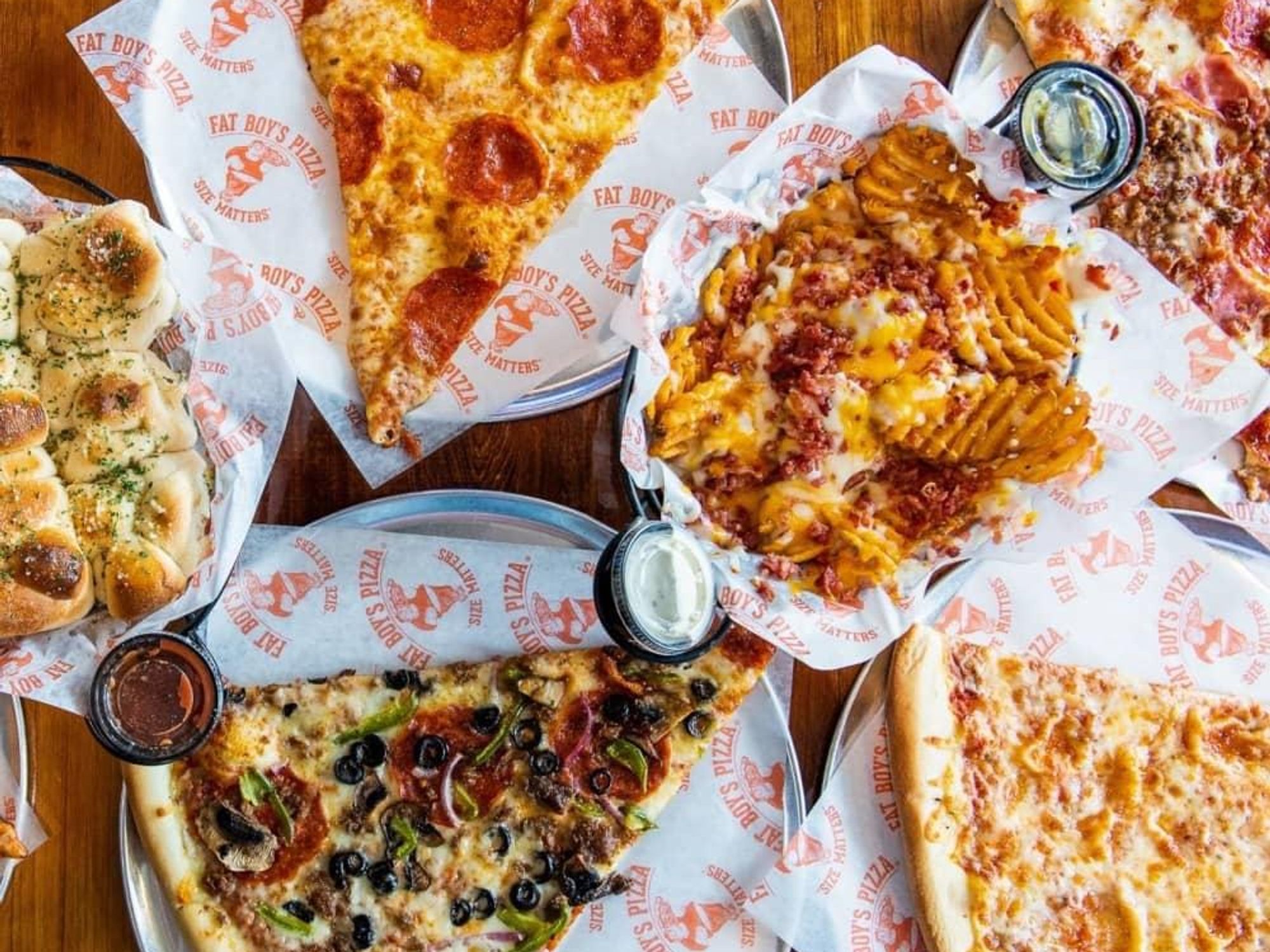 Fat Boy's Pizza spread