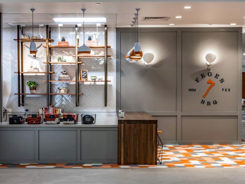 Feges BBQ interior merchandise and seating area