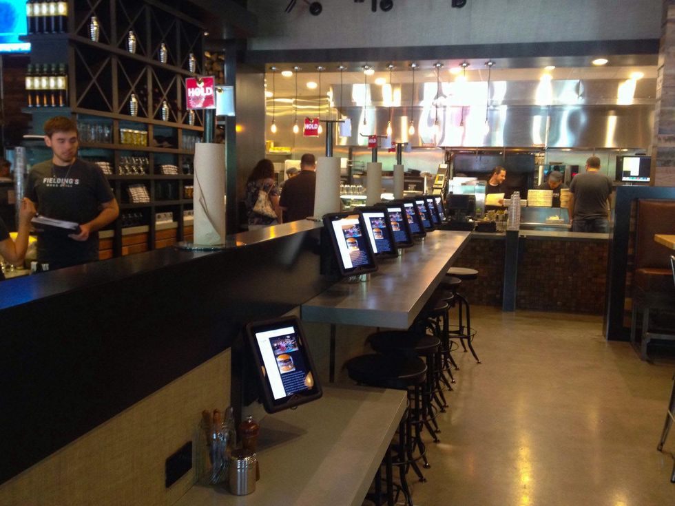 Fielding's Wood Grill in The Woodlands October 2013 interior with iPad bar