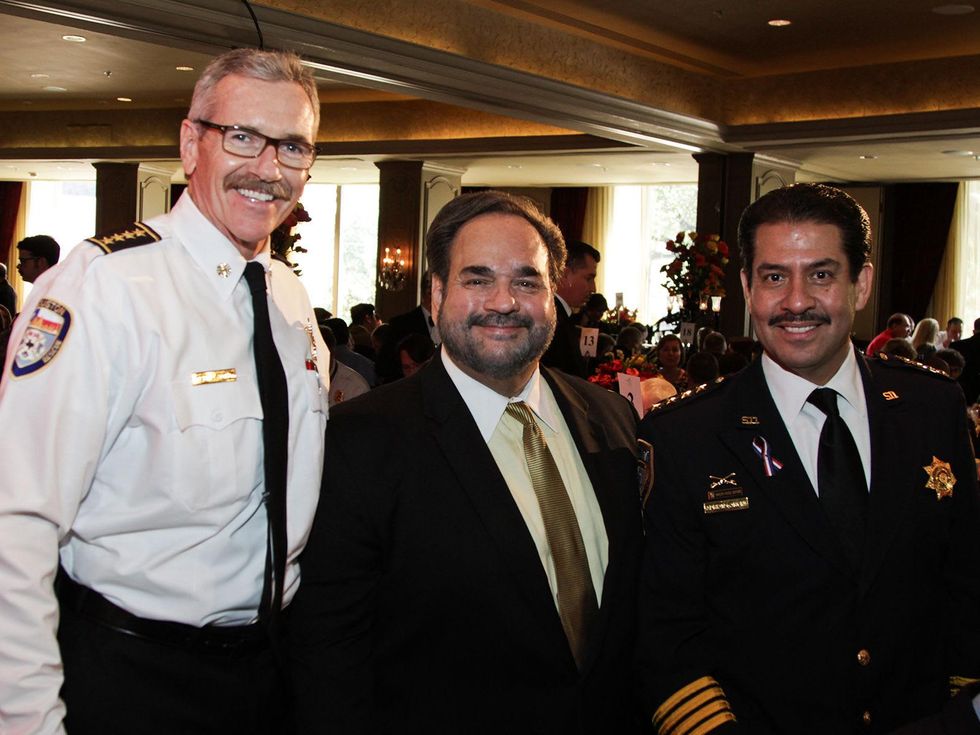 Fire Fighters Foundation dinner September 2013 HFD Chief Terry Garrison, FFFH Board Chairman Lee Vela, Harris County Sheriff Adrian Garciz