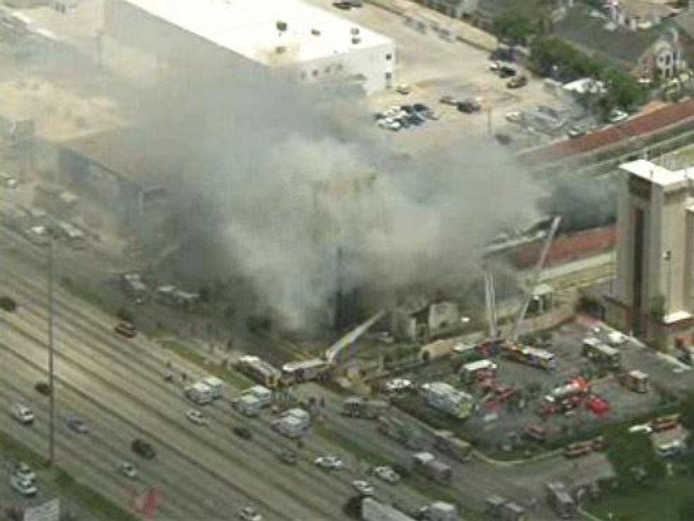fire Houston at Southwest Inn near Highway 59 and Hilcroft fire truck aerial