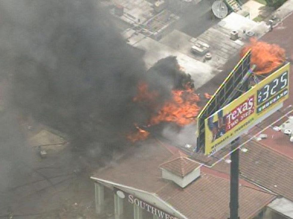 fire Houston at Southwest Inn near Highway 59 and Hilcroft fire truck aerial