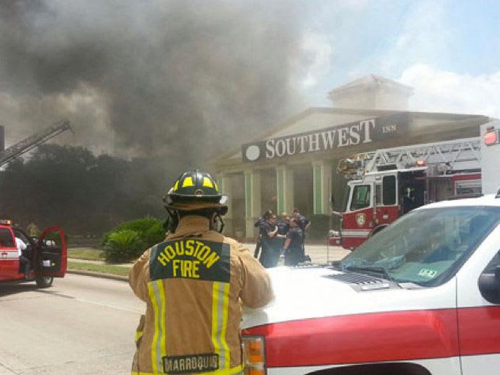 fire Houston at Southwest Inn near Highway 59 and Hilcroft fire truck
