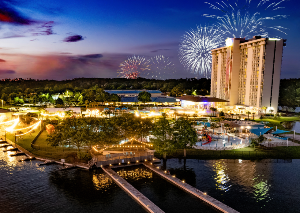 Fireworks over Margaritaville Lake Resort Lake Conroe
