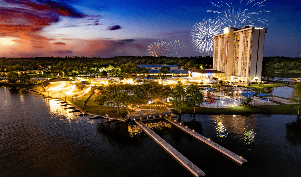 Fireworks over the Margaritaville Lake Resort Lake Conroe