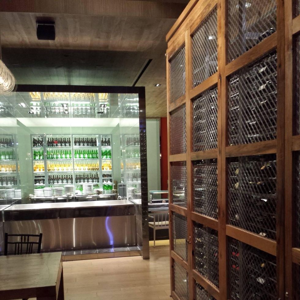 Fish & The Knife Sushi Bar and Lounge February 2014 beverage display and wine case