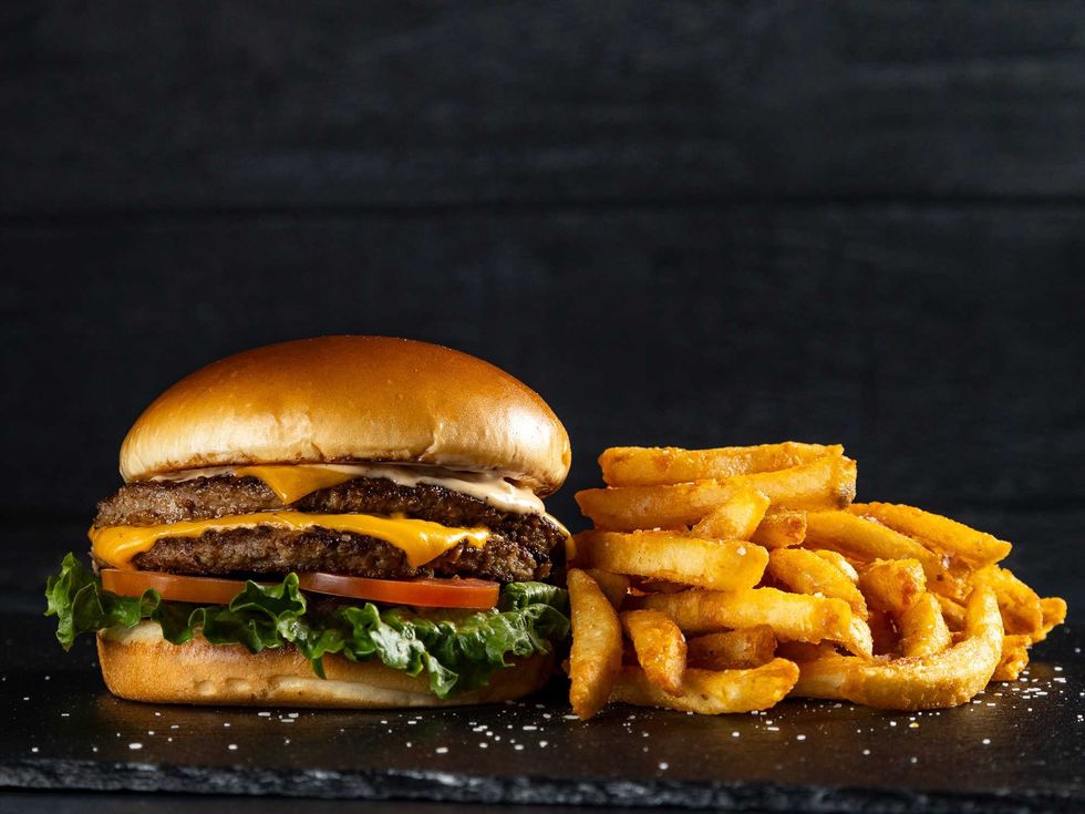 Flix Brewhouse burger and fries