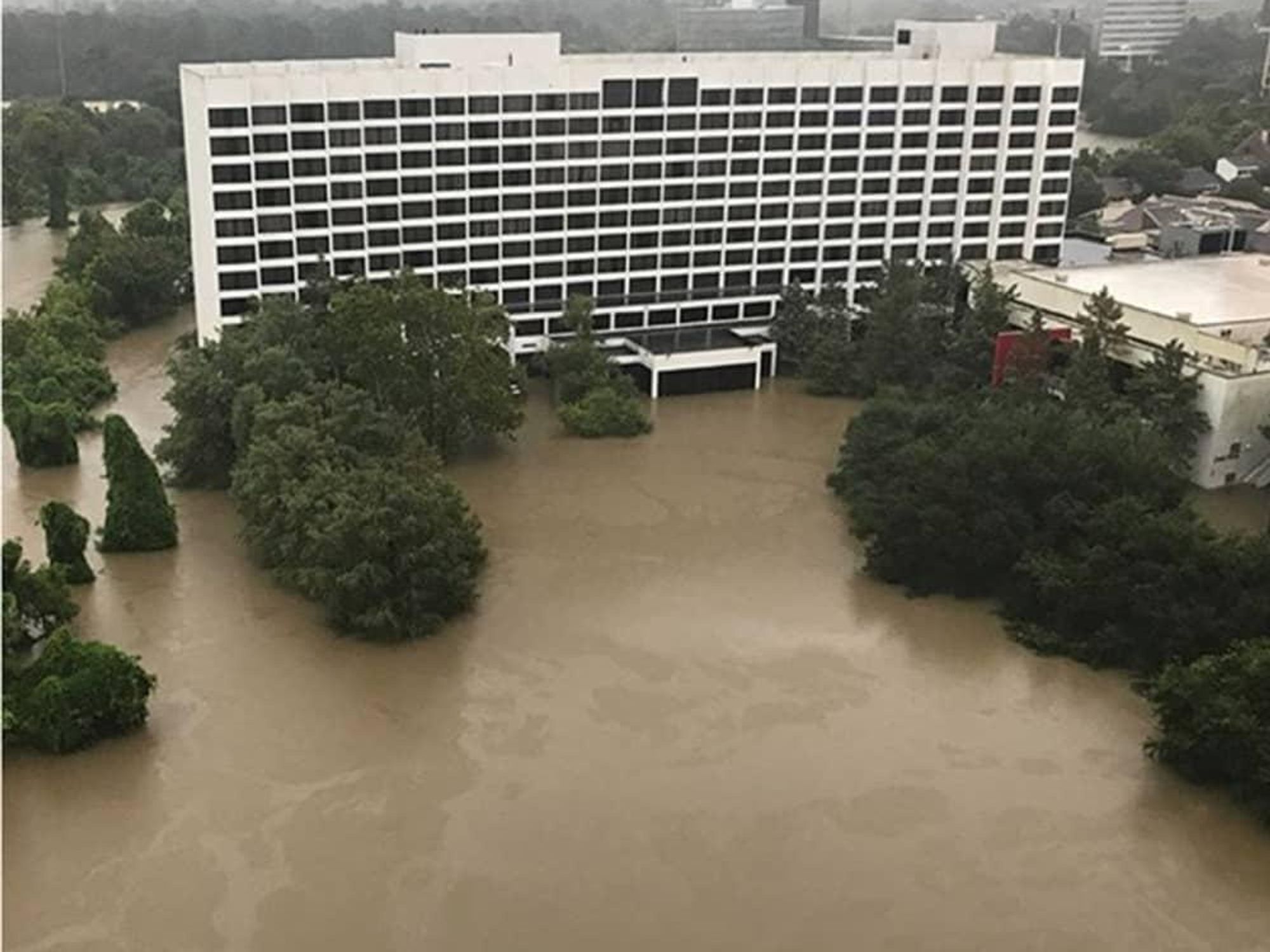 flooding at Houston Omni hotel from Hurricane Harvey