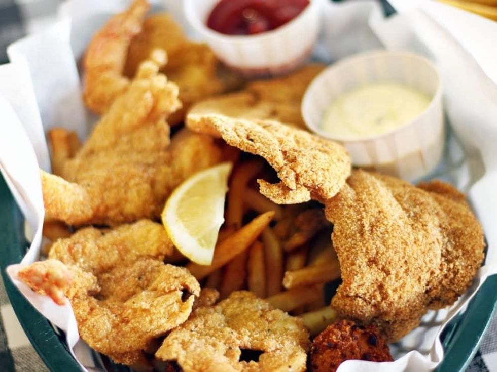 Flying Fish shrimp and catfish basket