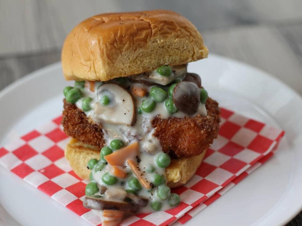 FM Burger Chicken pot pie sandwich