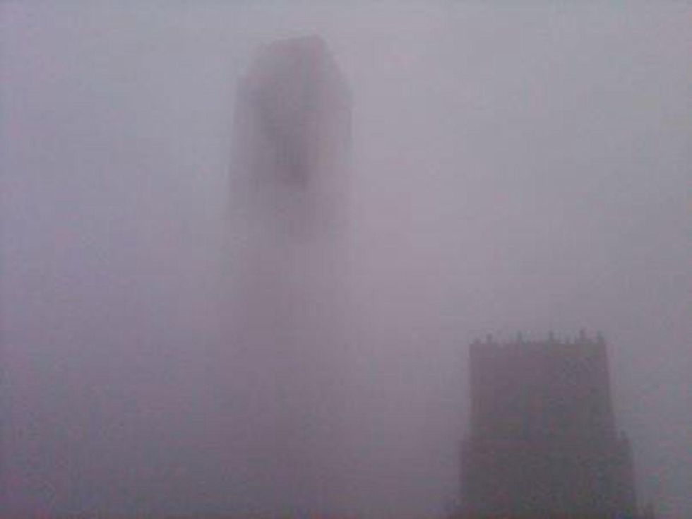 fog in Houston Chase Tower downtown February 2014