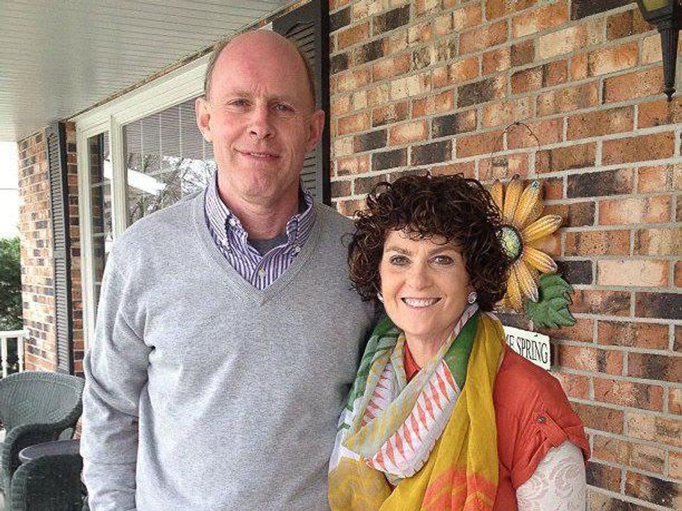 Fort Dodge, Iowa, dentist Dr. James Knight and wife Jeanne Knight on porch in April