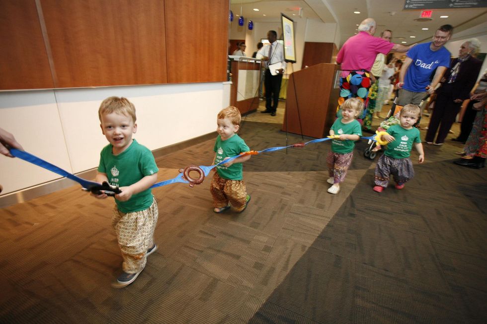 Four of the Perkins sextuplets at the Bad Pants Open kick-off party at Texas Children's Hospital