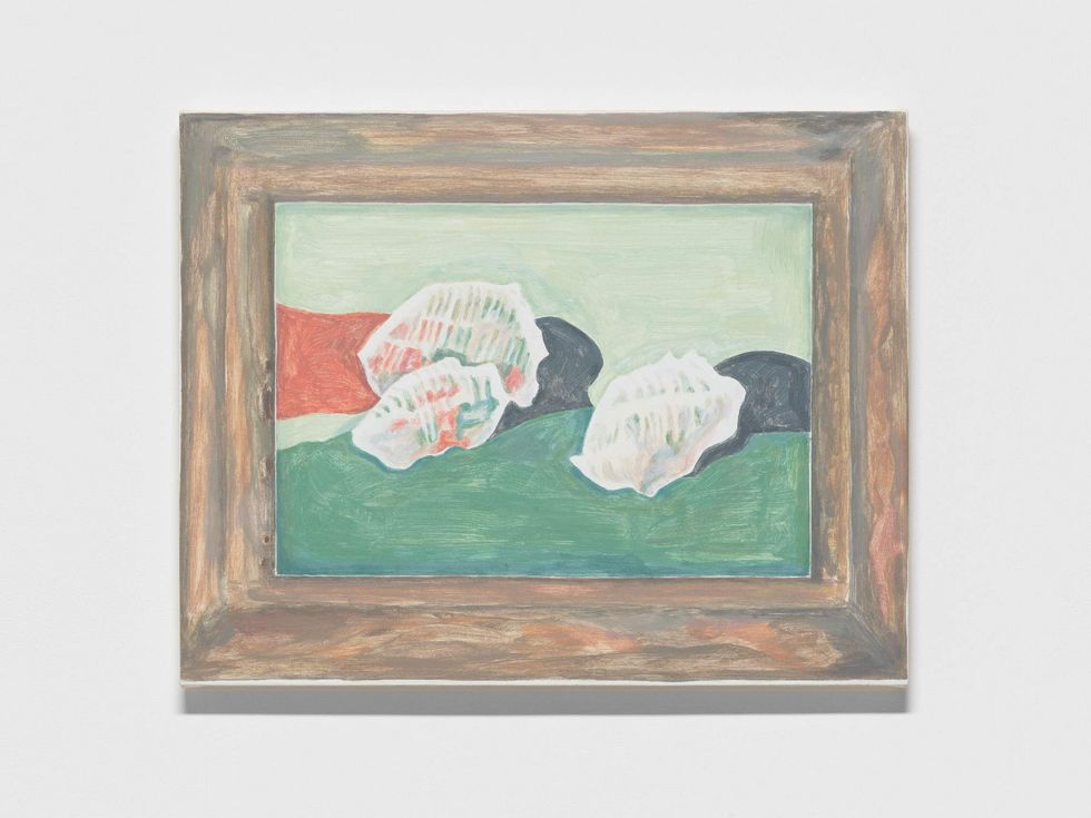 Francesca Fuchs, Fleurs Coquillages, 2024. Acrylic on canvas over wood panel, 17 5/16 \u00d7 22 in. (44 \u00d7 55.9 cm).