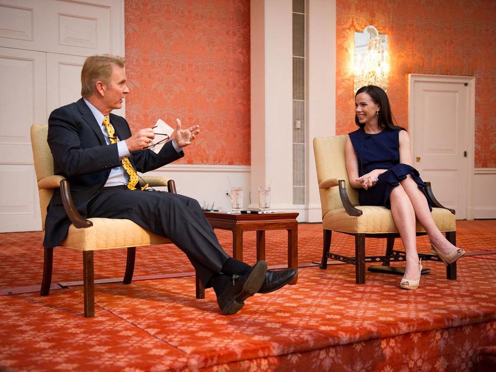 Frank Billingsley interviews Barbara Pierce Bush at the Blue Bird Circle spring luncheon May 2014