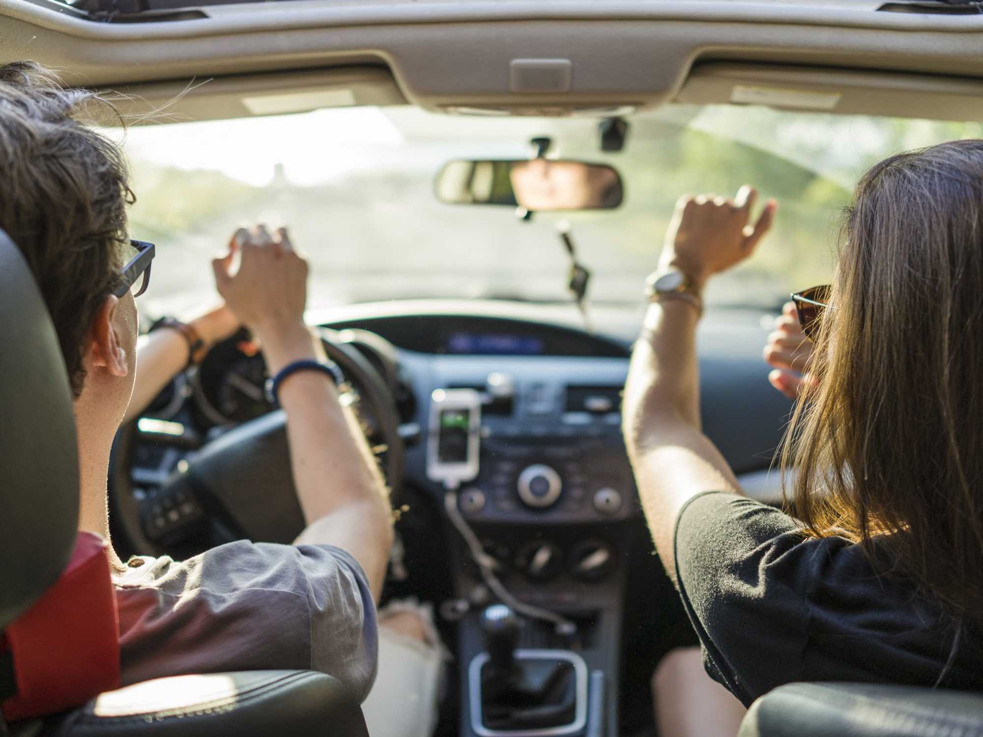 Friends driving road trip