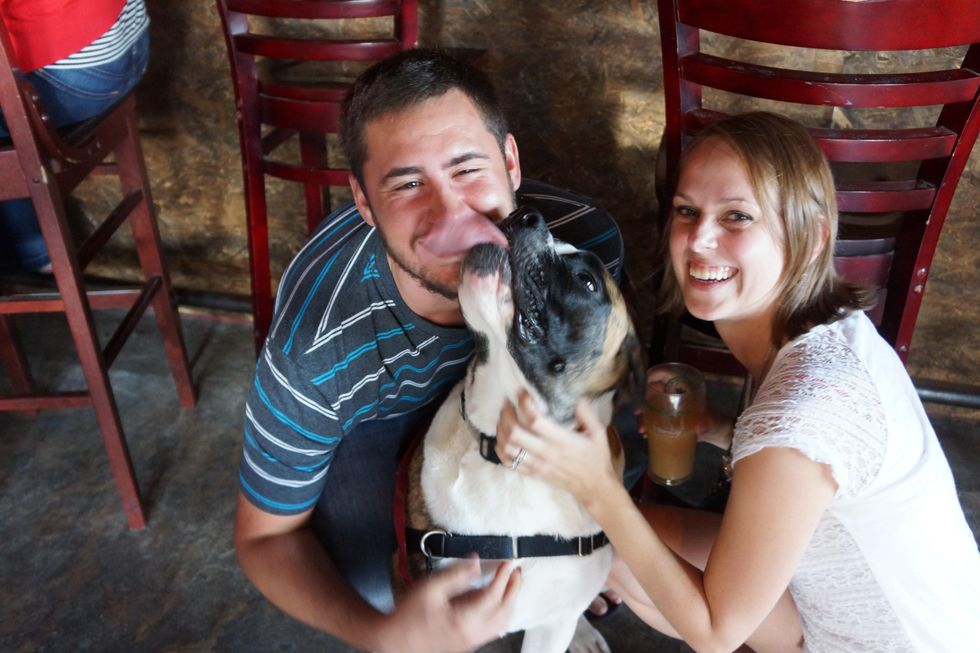 Friends for Life Houston Pints for Pups fundraiser August 2013 Chris Hardcastle and Christina Hardcastle with Whiskey