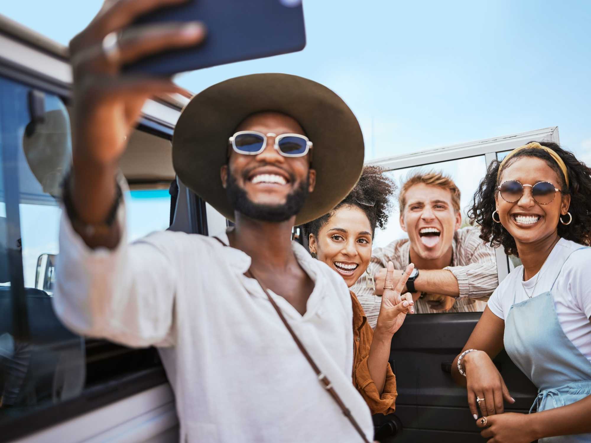 Friends on a road trip.