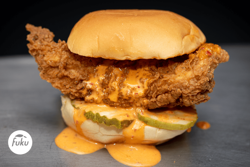 Fuku spicy fried chicken sando